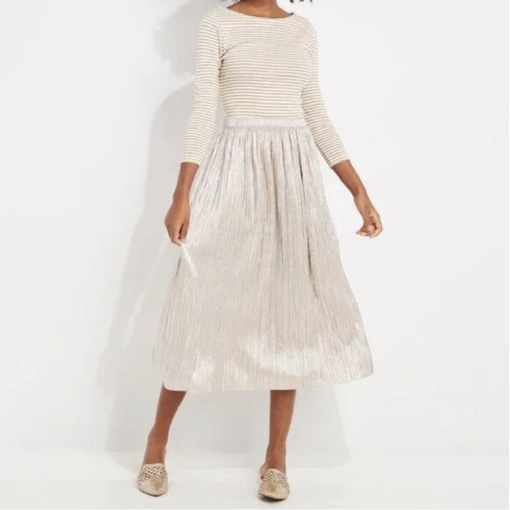 Vineyard Vines Gold Pleated Midi Skirt XS NWT Metallic Sparkle Elastic‎ Waist